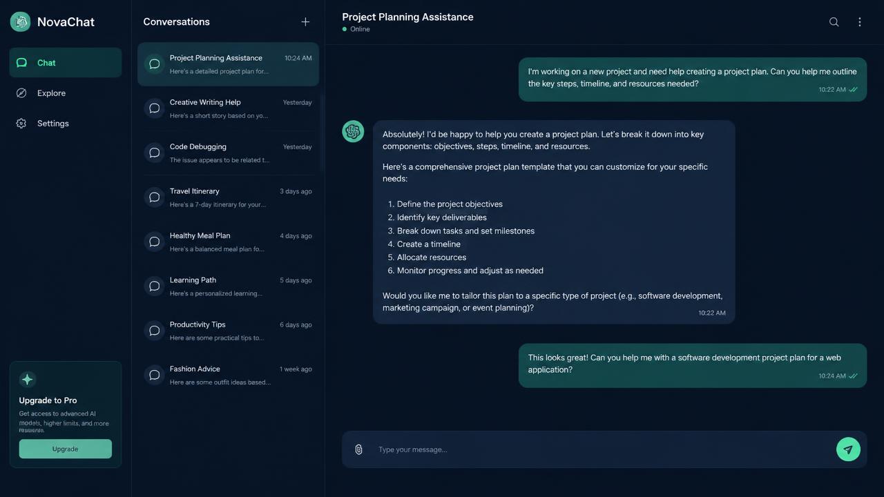 AI Tool example built with AI: NovaChat